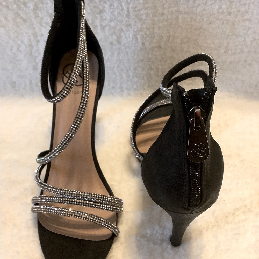 Black and Rhinestone Strap Heel